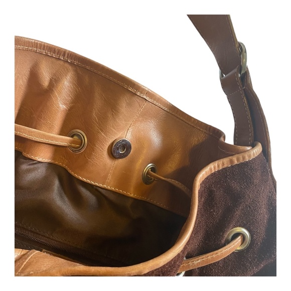 Suede & leather large bucket shoulder bag - Picture 9 of 16